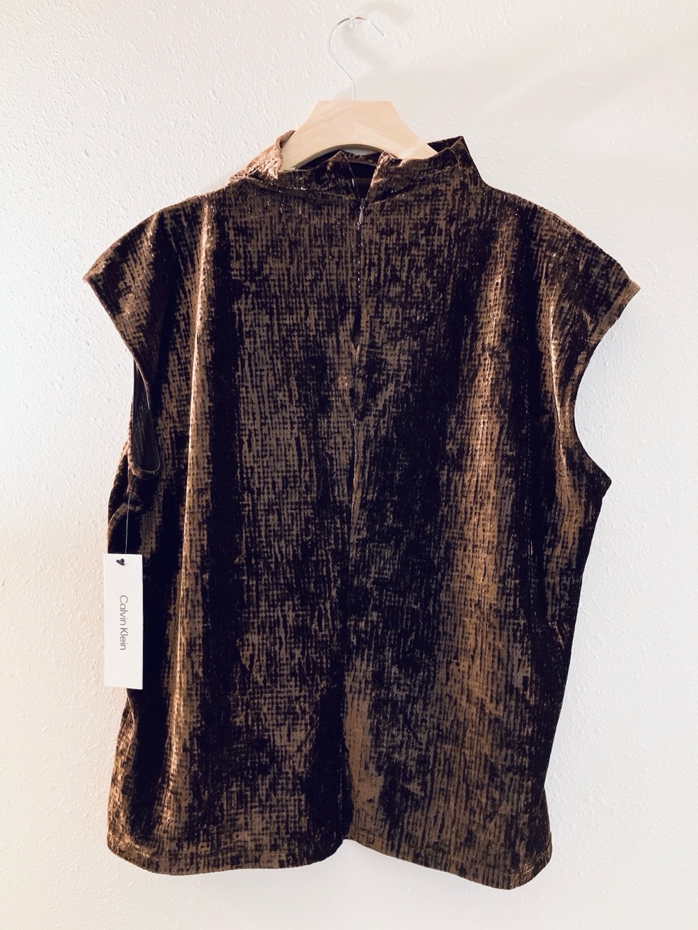 Calvin Klein Brown Velvet Mock Neck Cap Sleeve Blouse Tank Top X-Large - Picture 4 of 11